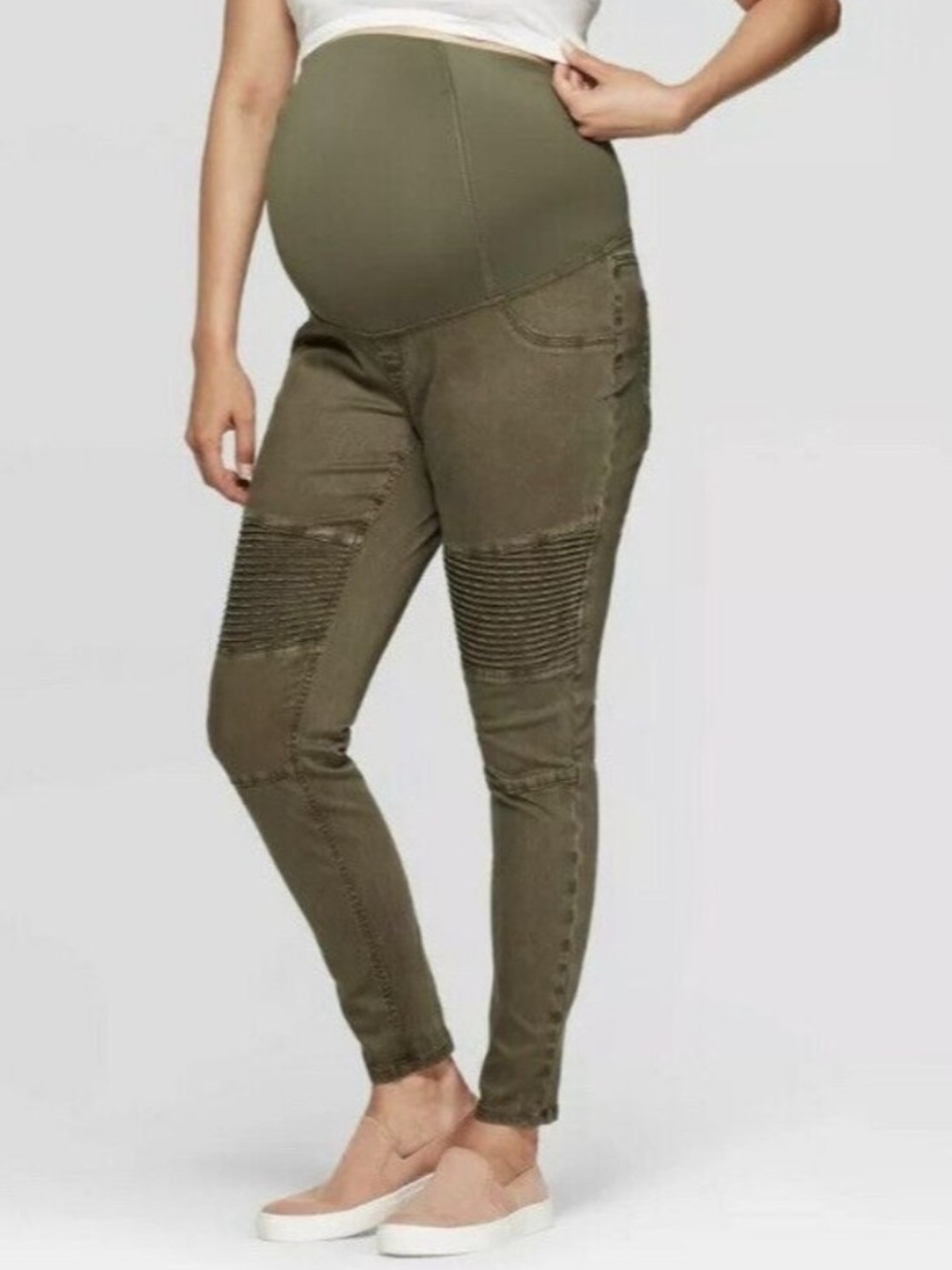 Isabel Maternity Skinny Pants Moto Style in Olive by Ingrid & Isabel Women’s 10